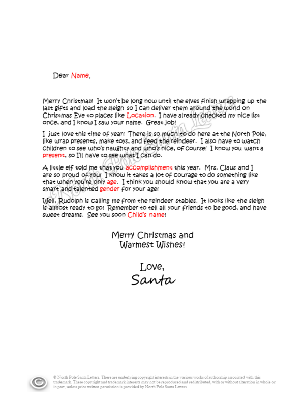 Letter from Santa Accomplishments Take Courage