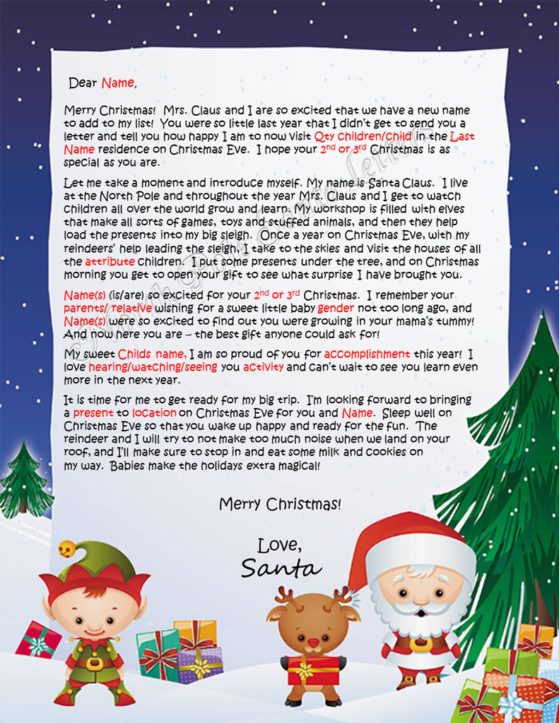 Child's 2nd or 3rd Christmas - North Pole Santa Letters