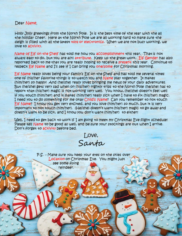 Christmas Cookies Elf On shelf Letter