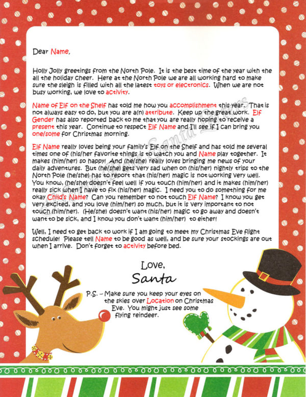 Frosty & Rudolph Elf On shelf Letter