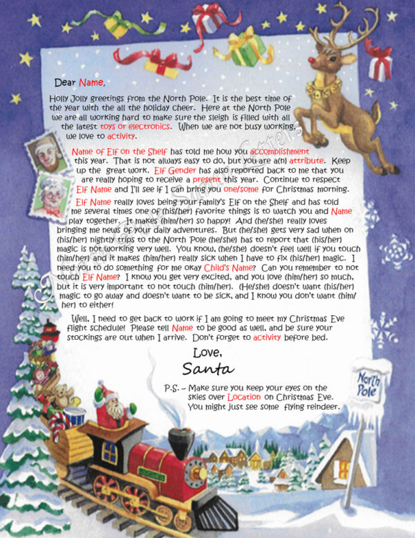 North Pole Train Elf On shelf Letter