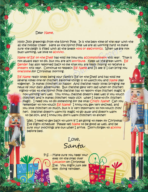 Nutcrackers Elf On shelf Letter