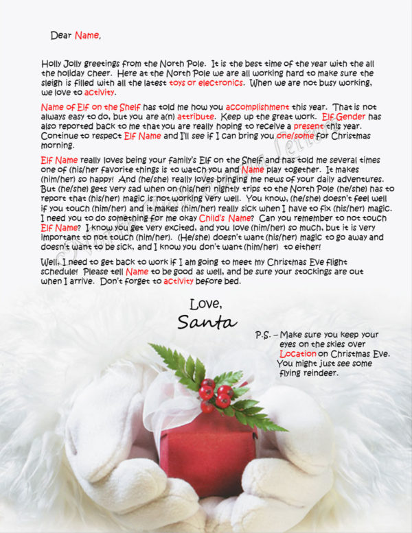 Santa's Gift Elf On shelf Letter