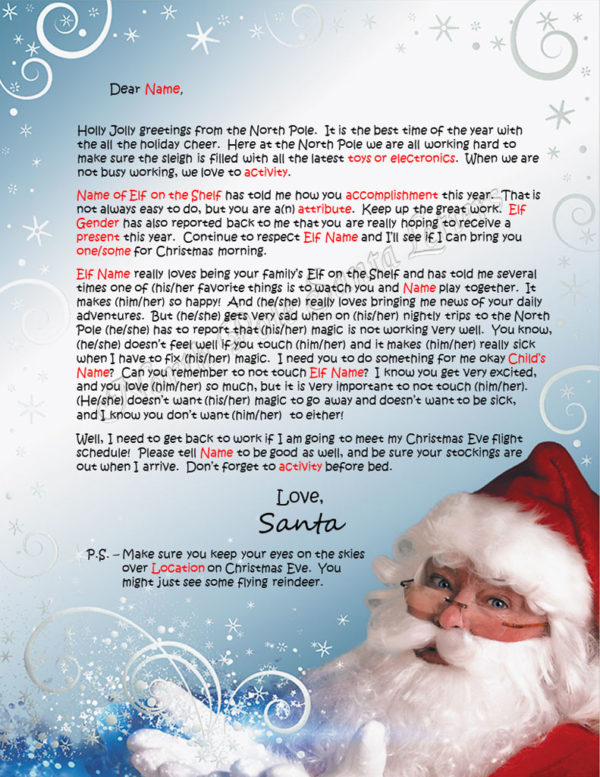 Santa's Wish Elf On shelf Letter