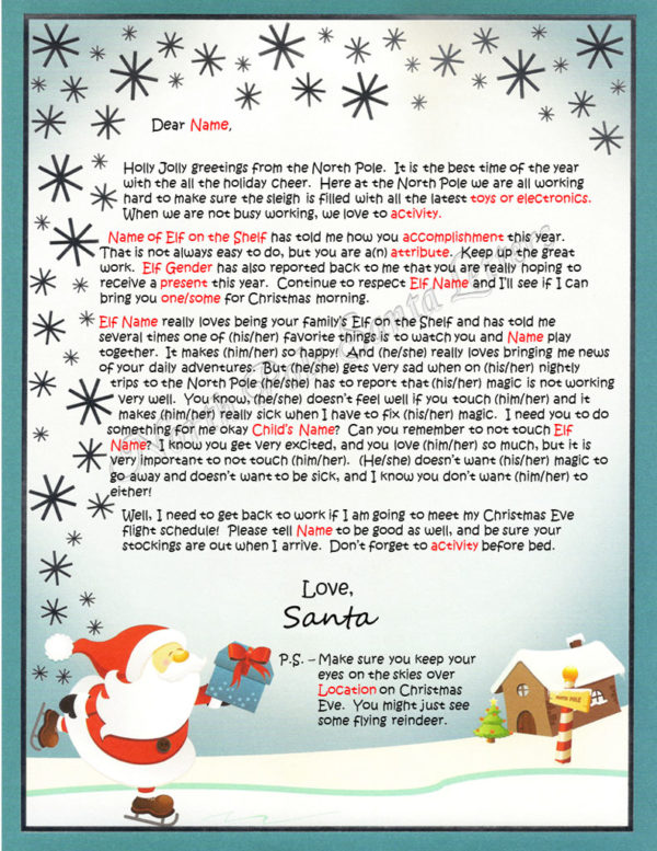 Skating Santa Elf On shelf Letter