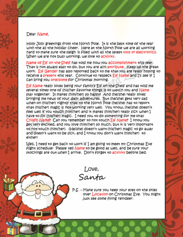 Waving Santa On shelf Letter