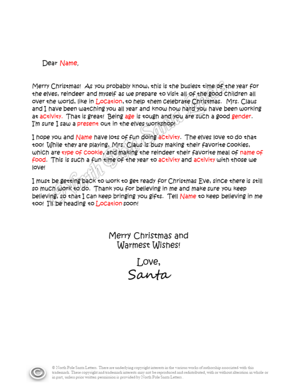letter from Santa Family and Activities